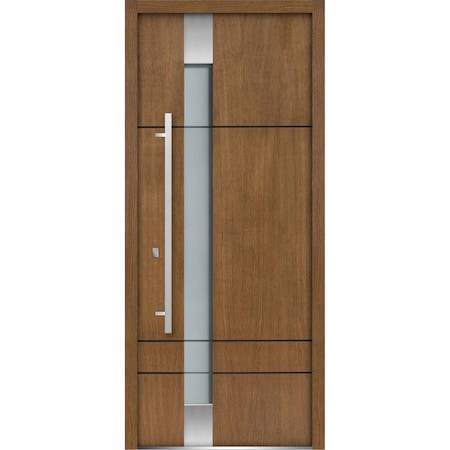 Vdomdoors Front Exterior Prehung Frosted Glass Steel Door 36x80 " Deux 1713 Natural OakStainless InsertsVeneer DEUX1713ED-OAK-36-RH